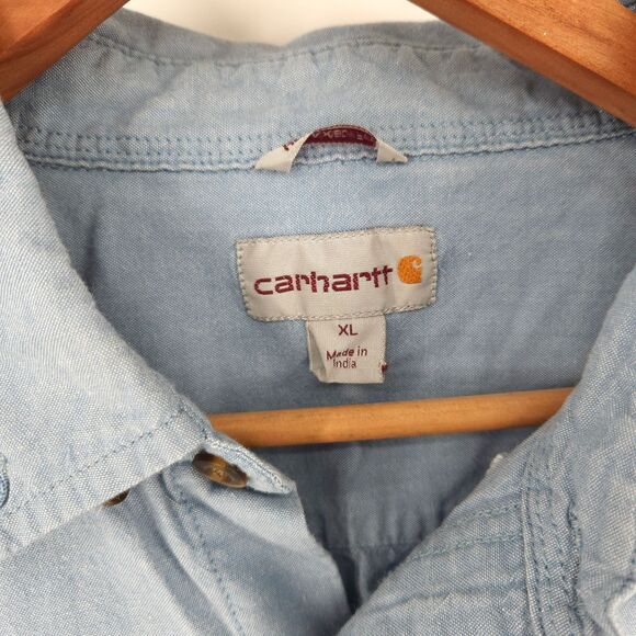 Carhartt Button Down Work Shirt Men Size XL Chambray Light Blue  5200 CBL - Picture 7 of 10